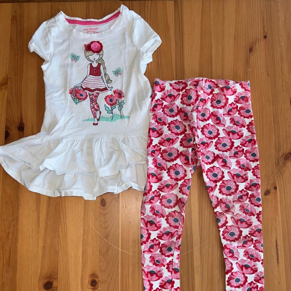Isaac Mizrahi Girls Outfit Set, Peplum Top, Pink Floral Leggings, Size S (4)